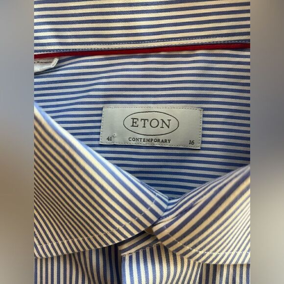 Eton Contemporary Fit Dress Shirt Blue/White Striped Twill Like New Size 41/16 - Picture 7 of 7